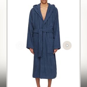 Tekla Organic Cotton Terry Hooded Bathrobe Navy Blue L